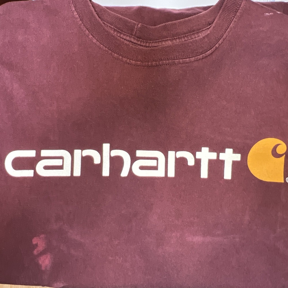 Carhartt Logo Tee 2XL Burgundy Thrashed Bleach Faded Grunge Workwear Distressed - Picture 4 of 15